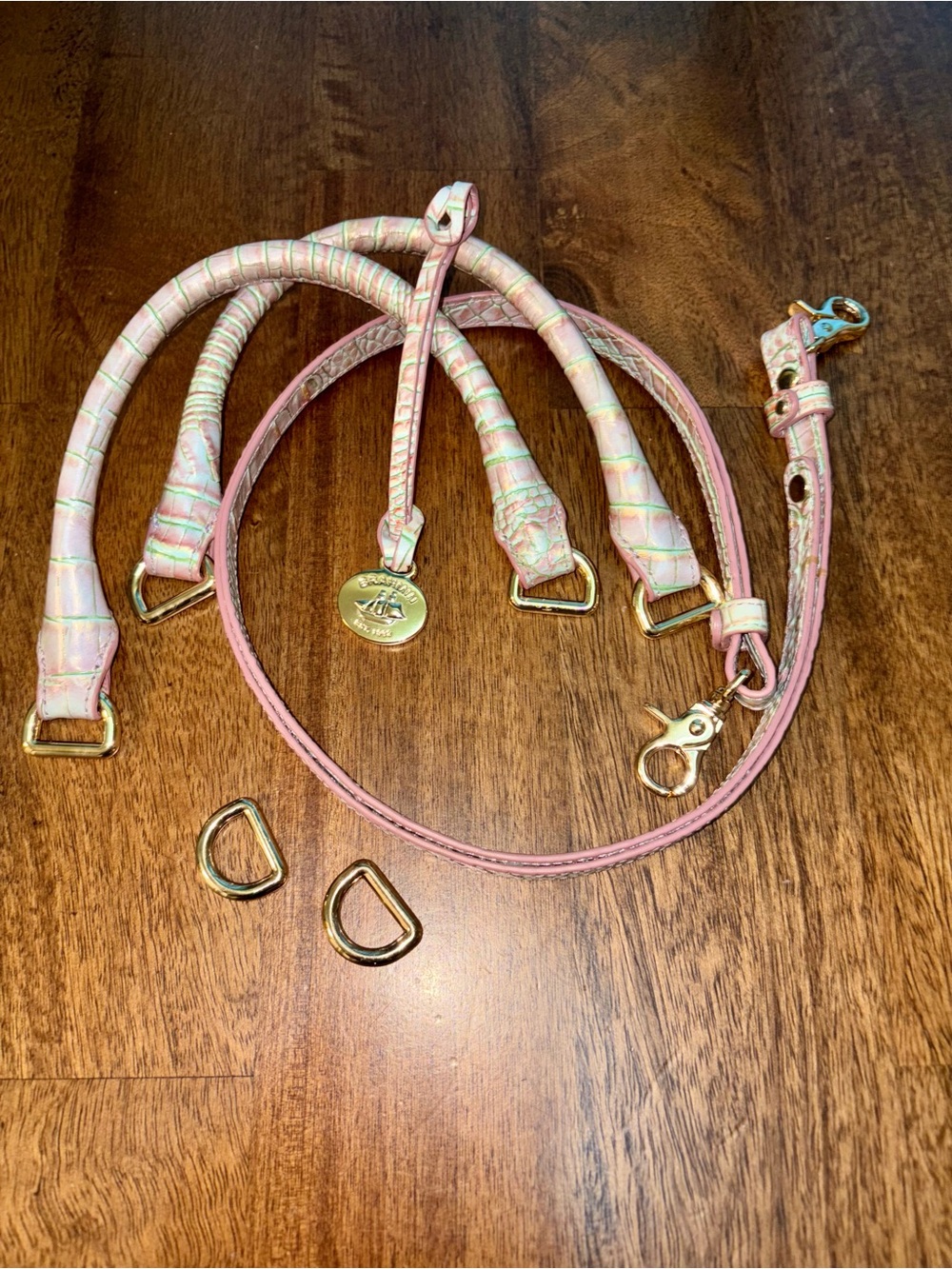 Brahmin Flirty Ombré—Pink/Green Croc-Texture Bag Straps with Gold Hardware - Picture 13 of 13